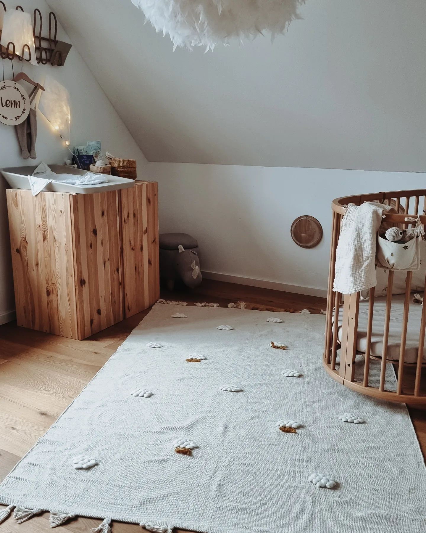 Hand Woven Cotton Children's Rug, Beautiful Wool Clouds Distributed on ...