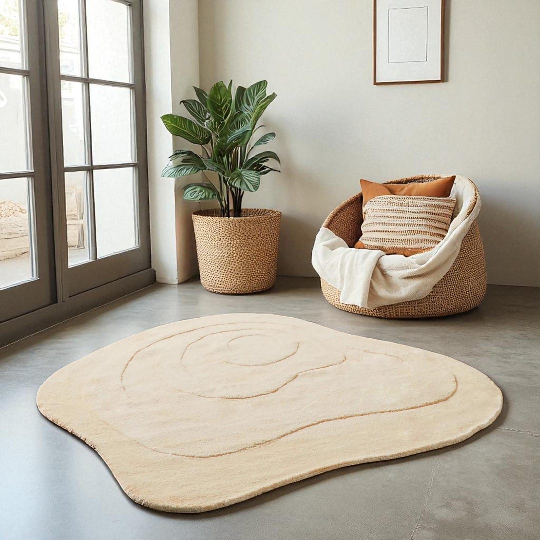 Pie Shape Rug Hand Tufted Irregular Shape Beige Rug – Modern Minimalist Area Rug - Etsy