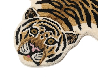 Tiger Shape Hand tufted Carpet, 100% Wool Animal Shape Rug, Hand Tufted Living Room Kids Toy Rug, Anti-Skid Play Mat Rug