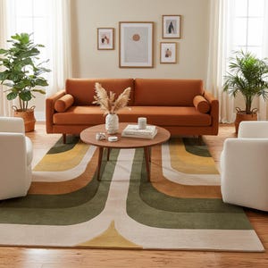 Mid-Century Hand-Tufted Wool Retro Rug: Modern Geometric 8x10 Area Rug image 1