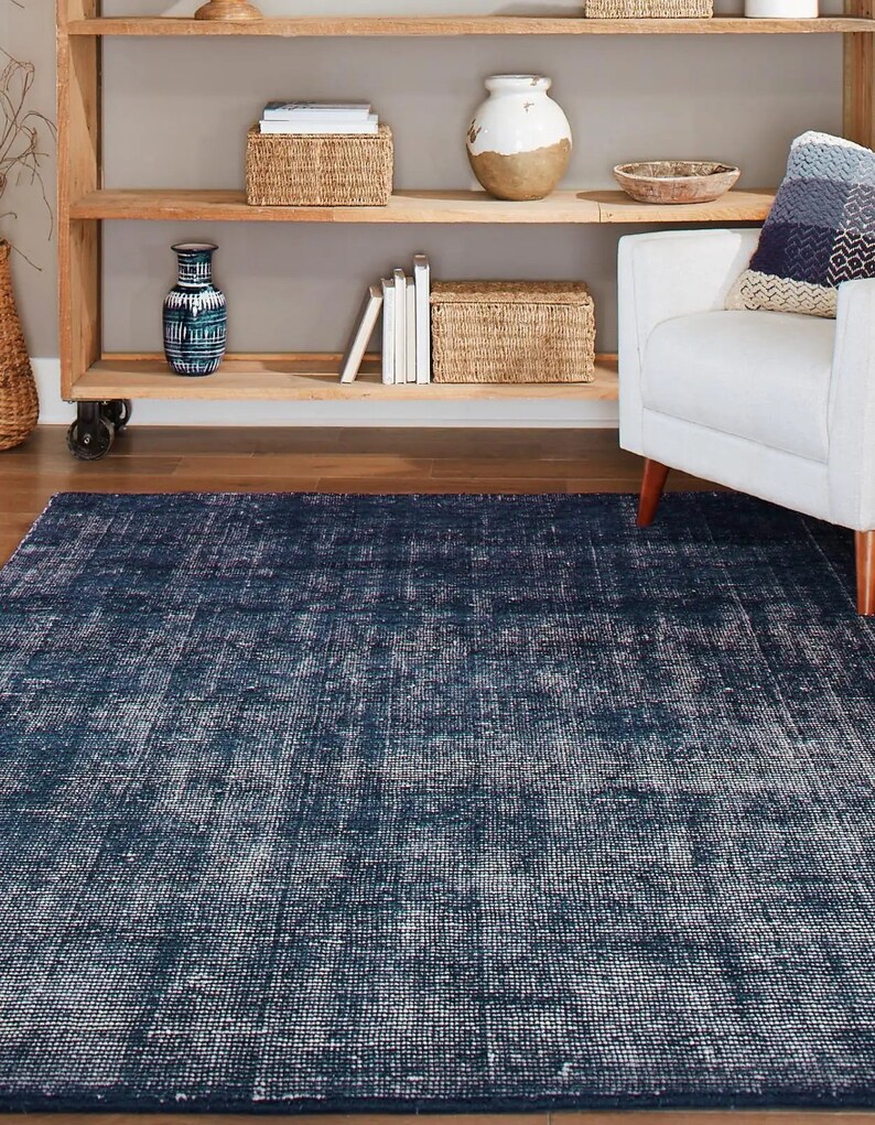 Blue Handwoven Aesthetic Wool Area Rugs, Hand Knotted Bohemian Chunky Wool Rugs For Living Room, Custom Wool Area Rug By TheGiftsConnect image 2