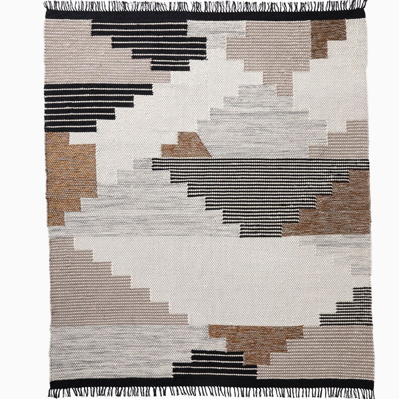Hand Woven Scandinavian Geometric Pattern Wool Rug, Minimalist