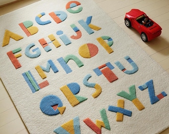 Hand-Tufted Wool ABC Rug: Educational Kids Playmat