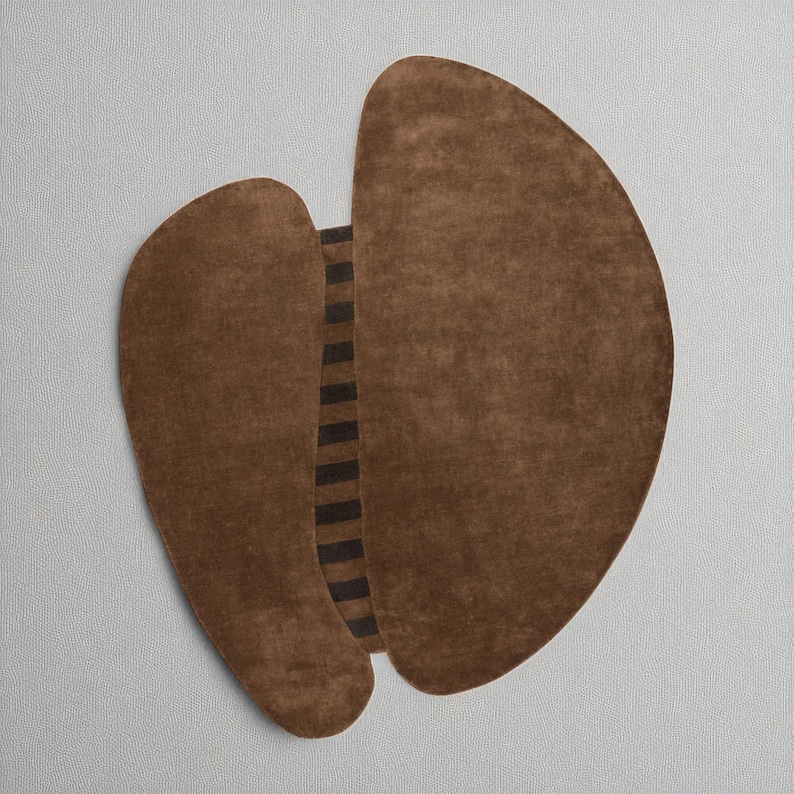 Hand Tufted Abstract Chocolate Brown Wool Rug – Modern Irregular Shape ...