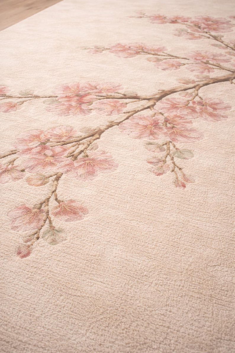 Hand-tufted Wool Rug, Soft Pink Cherry Blossom Floral Design - Etsy