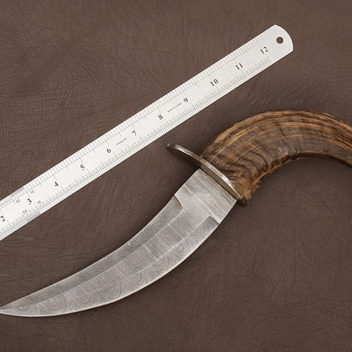 Custom Handmade Damascus Steel Hunting Knife ,Bowie Knife, Viking Knife, Top Selling Horn Handle with Genuine Leather shops Sheath