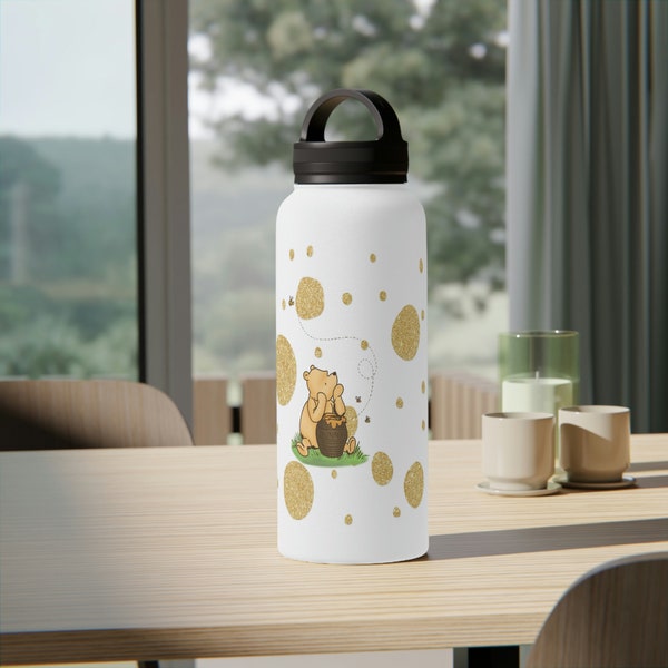 Winnie the Pooh Bear Dreaming of Glitter Stainless Steel Water Bottle, Handle Lid