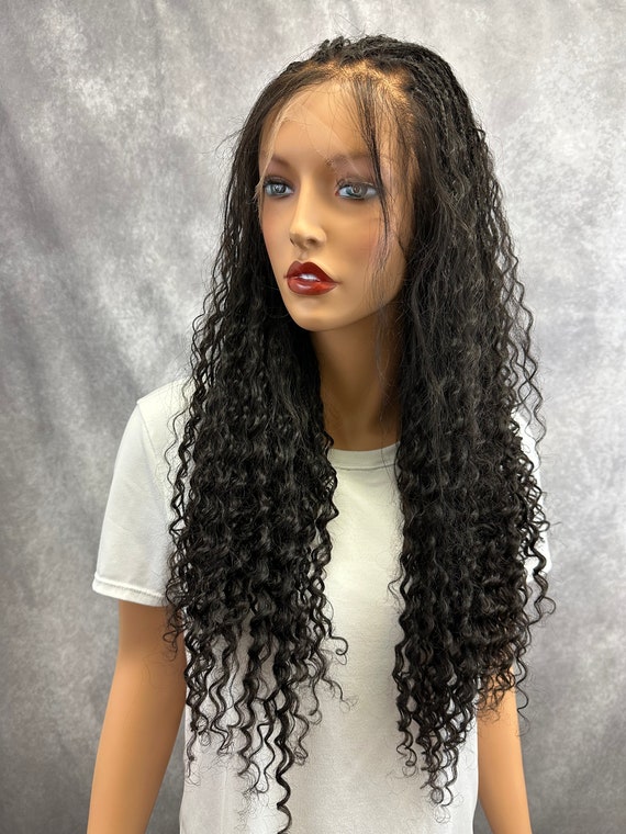 HD Full Lace Wig 22 Inch Braided Hair Curly 100% Human Hair 