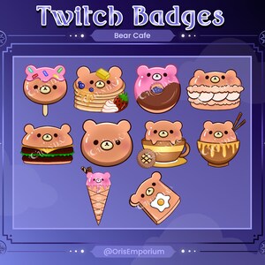 Bear Cafe Dessert Food Sub Badges for Twitch/YouTube/Kick/Discord | Bit Badges | Channel Point | Subscriber Badges | Discord Roles/Stickers