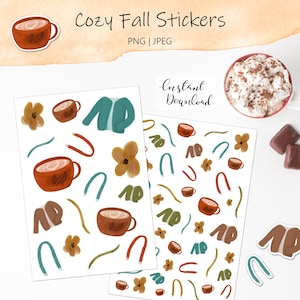 Printable Cozy Fall Stickers - Coffee Stickers - Cute Fall Stickers - Autumn Planner Stickers - Printable Fall Stickers