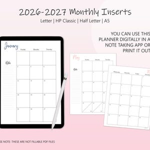 2026-2027 Monatliche Planer Einlagen: A5, Classic, Half Letter, Letter Size (Printable) Bild 8