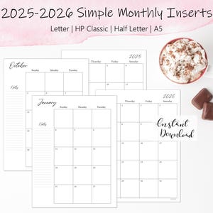 2025-2026 Printable Simple Monthly Planner Insert for 2025-2026 Monthly Calendar Page Download Classic Size, Letter Size, A5 Monthly Planner