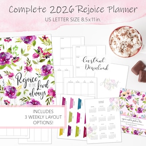 Planificador Cristiano Imprimible 2026 Tamaño Carta con Flores - Descarga Digital - Planificador Cristiano de 3 Anillos - Planificador Diario 2026