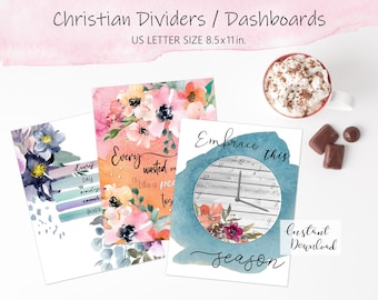 Christian Planner Dividers: Floral Inspirational Dashboard, Letter Size (Digital Download)