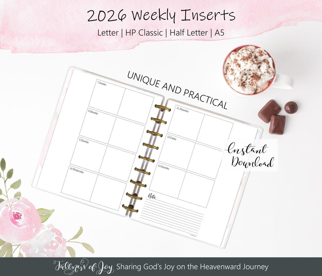 2026 Weekly Planner Printable: Week on Two Pages, 4 Sizes - Etsy