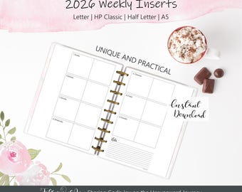 2026 Weekly Planner Printable: Week on Two Pages, 4 Sizes