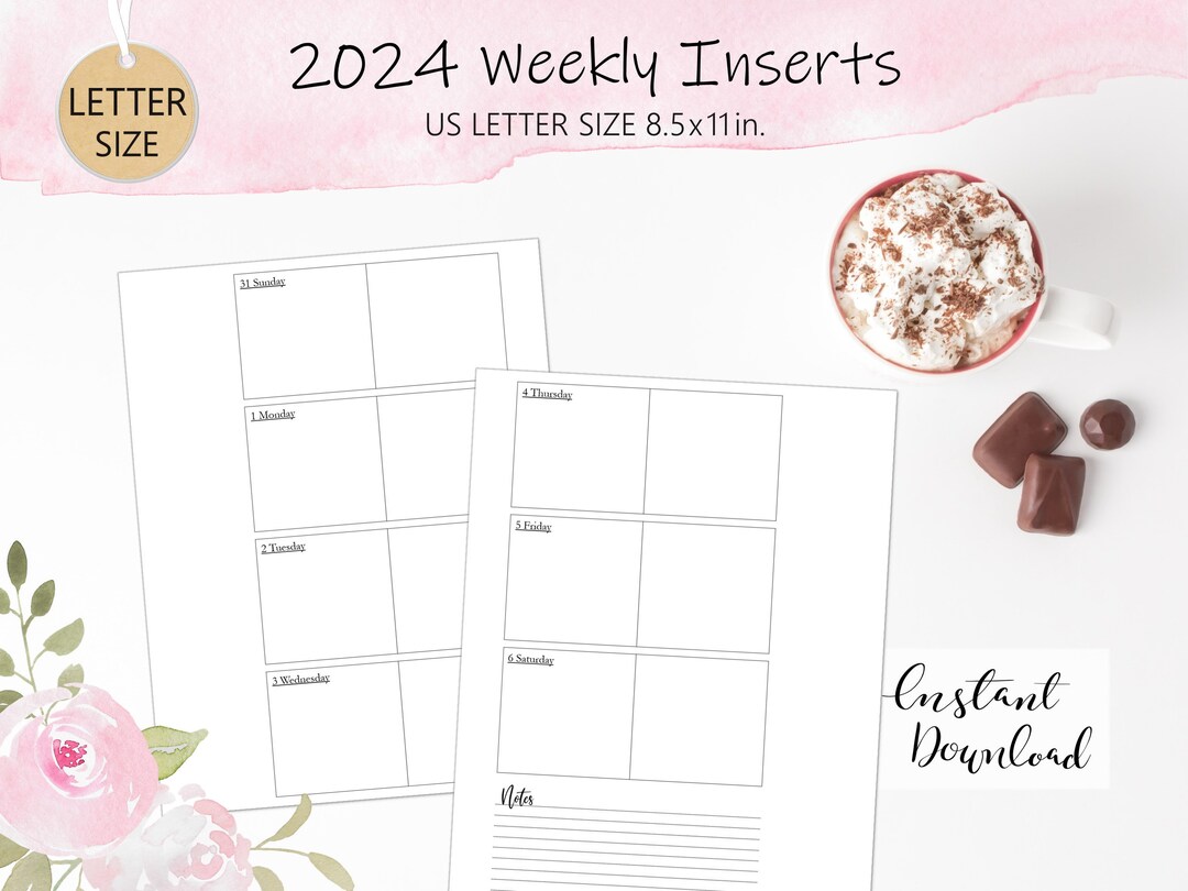 2024 Printable Weekly Planner Inserts US Letter Size Week on Two Pages ...