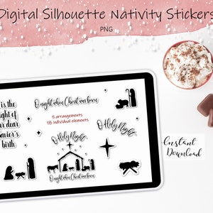 Digital Nativity Stickers Christian Christmas - Black Nativity Stickers for Digital Planner Stickers - O Holy Night - Christian PNG Stickers