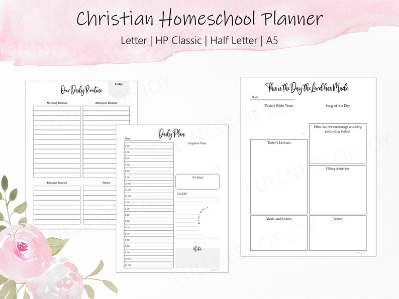Printable Christian Homeschool Planner: Lesson Planning, Hourly, Daily ...