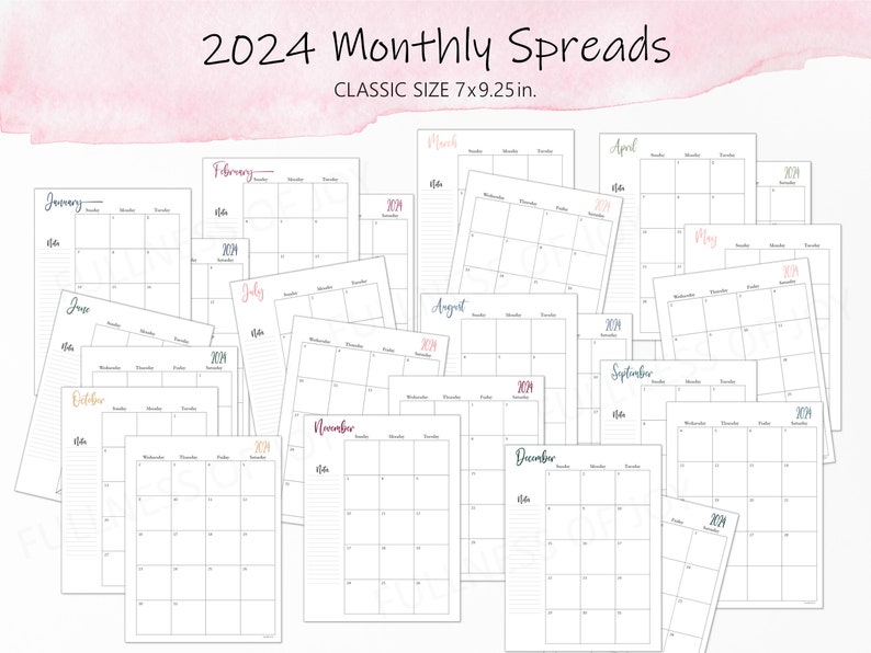 Printable Christian Planner 2024 Seasonal Watercolor Floral Planner Download Classic Size Planner Desktop Planner image 5