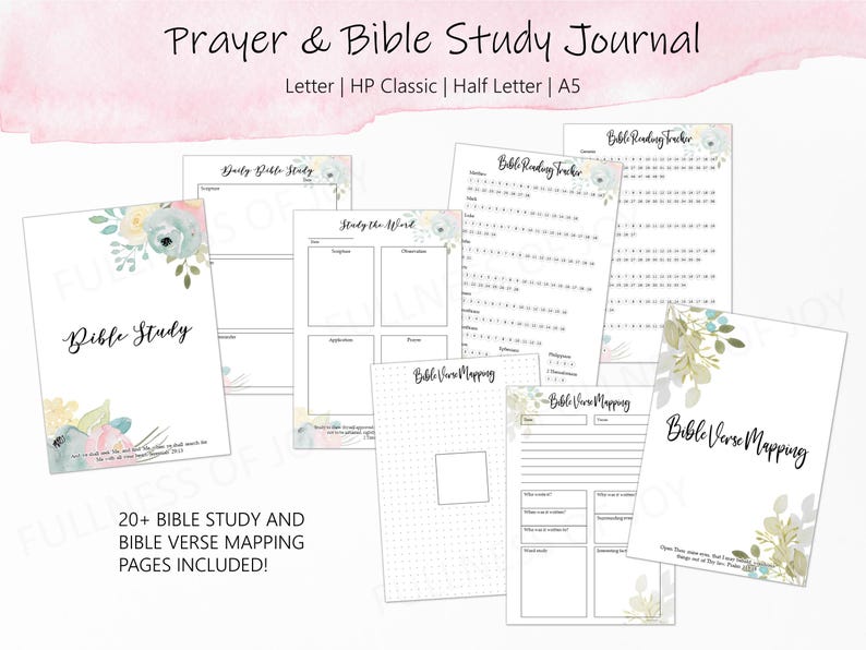 Prayer & Bible Study Journal Printable: Scripture Mapping, Sermon Notes ...