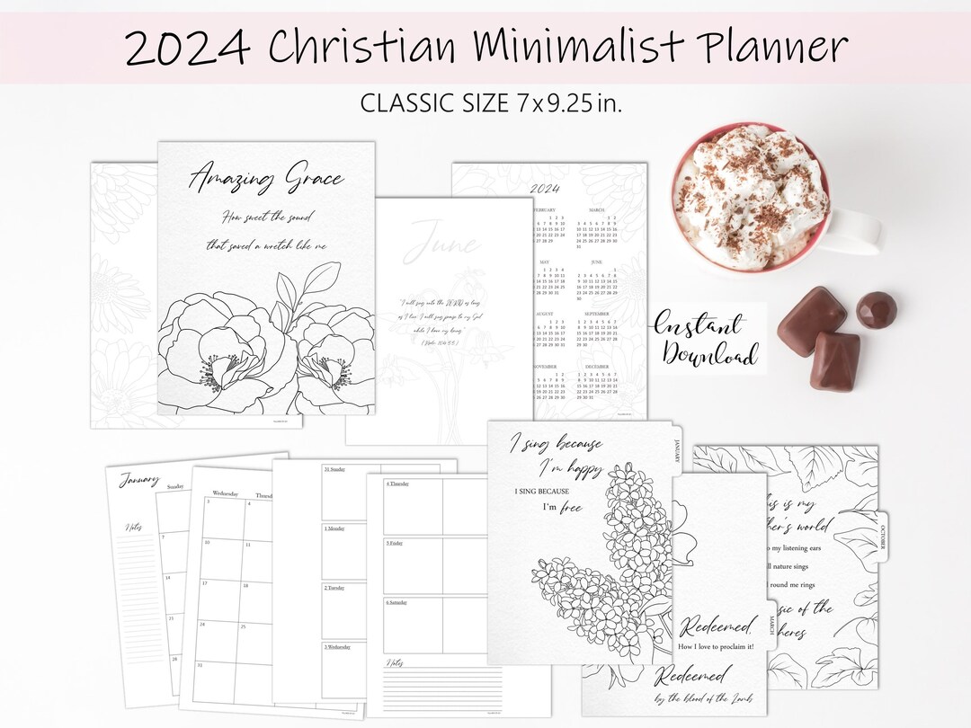 Printable Minimalist Christian Planner 2024 Seasonal Floral Planner ...