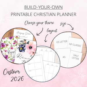 Planner cristiano personalizzato 2026 stampabile - Planner cristiano personalizzato 2026 con tema religioso, Planner cristiano floreale - A5, formato classico, lettera, mezza lettera