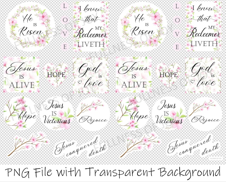 Printable Christian Easter Stickers He is Risen Stickers Cherry Blossom