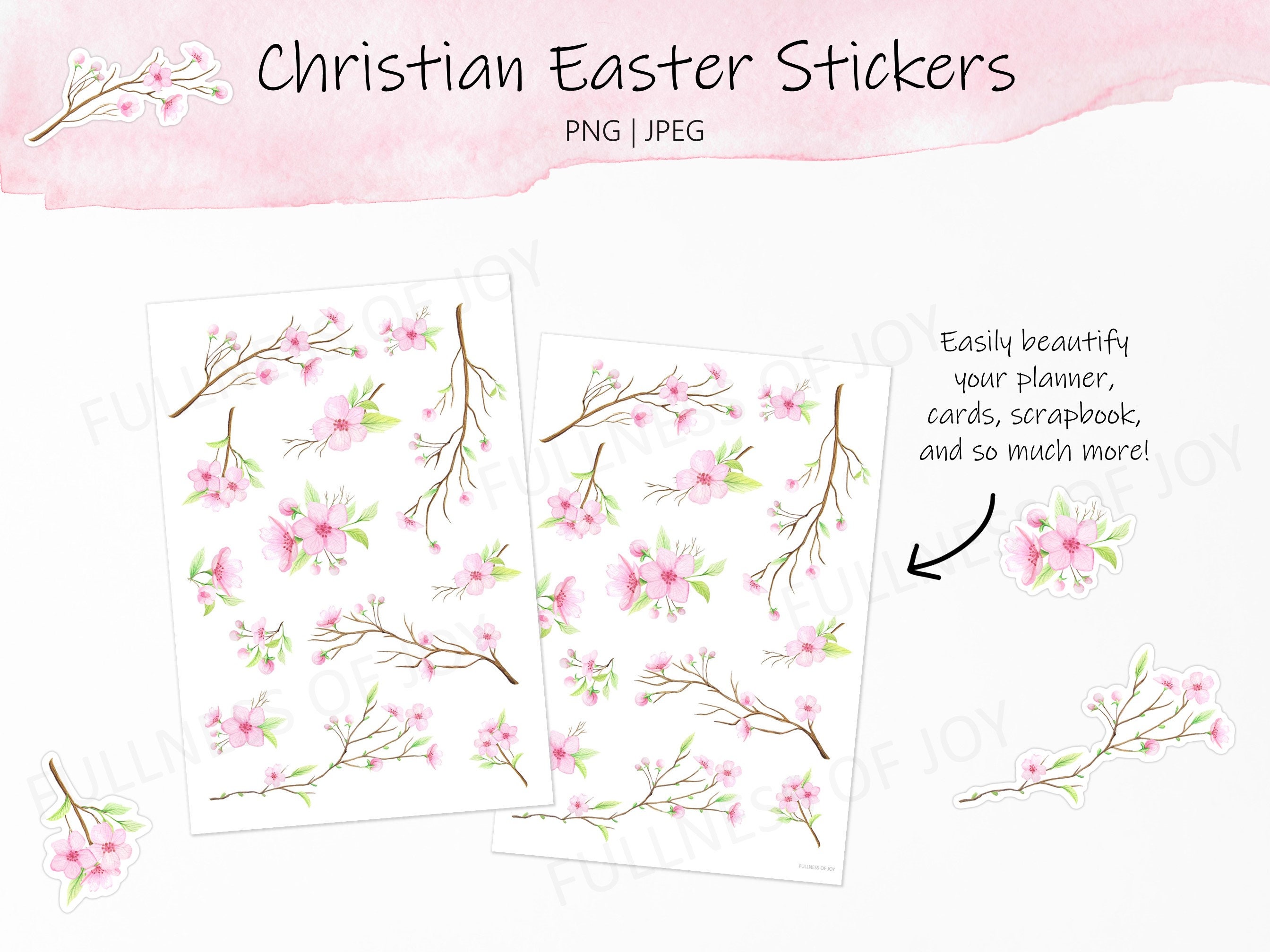 Printable Christian Easter Stickers - He is Risen Stickers - Cherry ...