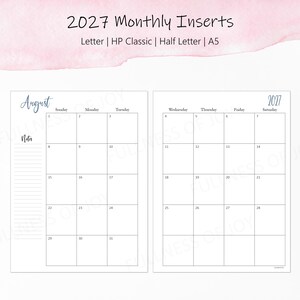 2026-2027 Monatliche Planer Einlagen: A5, Classic, Half Letter, Letter Size (Printable) Bild 4