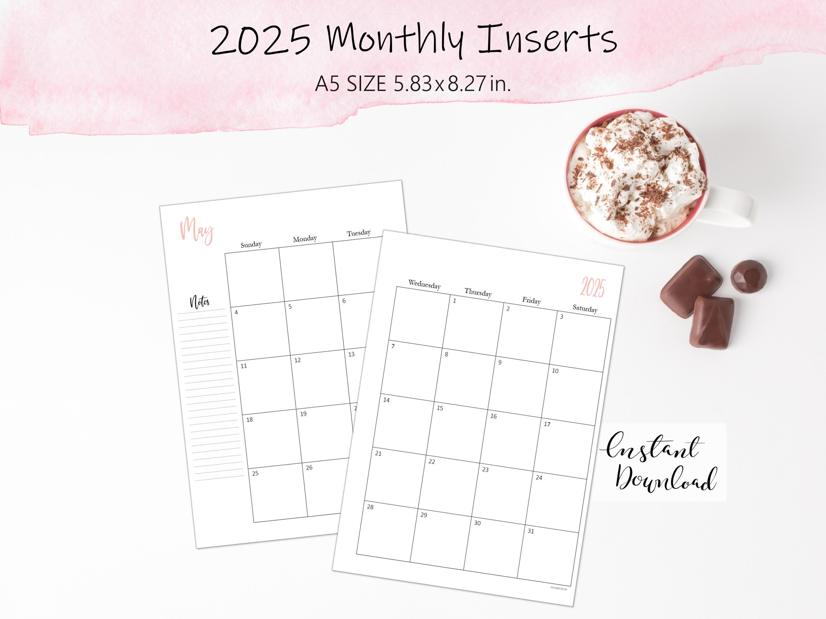 2025 Printable A5 Monthly Planner Inserts Printable Planner Pages A5 ...