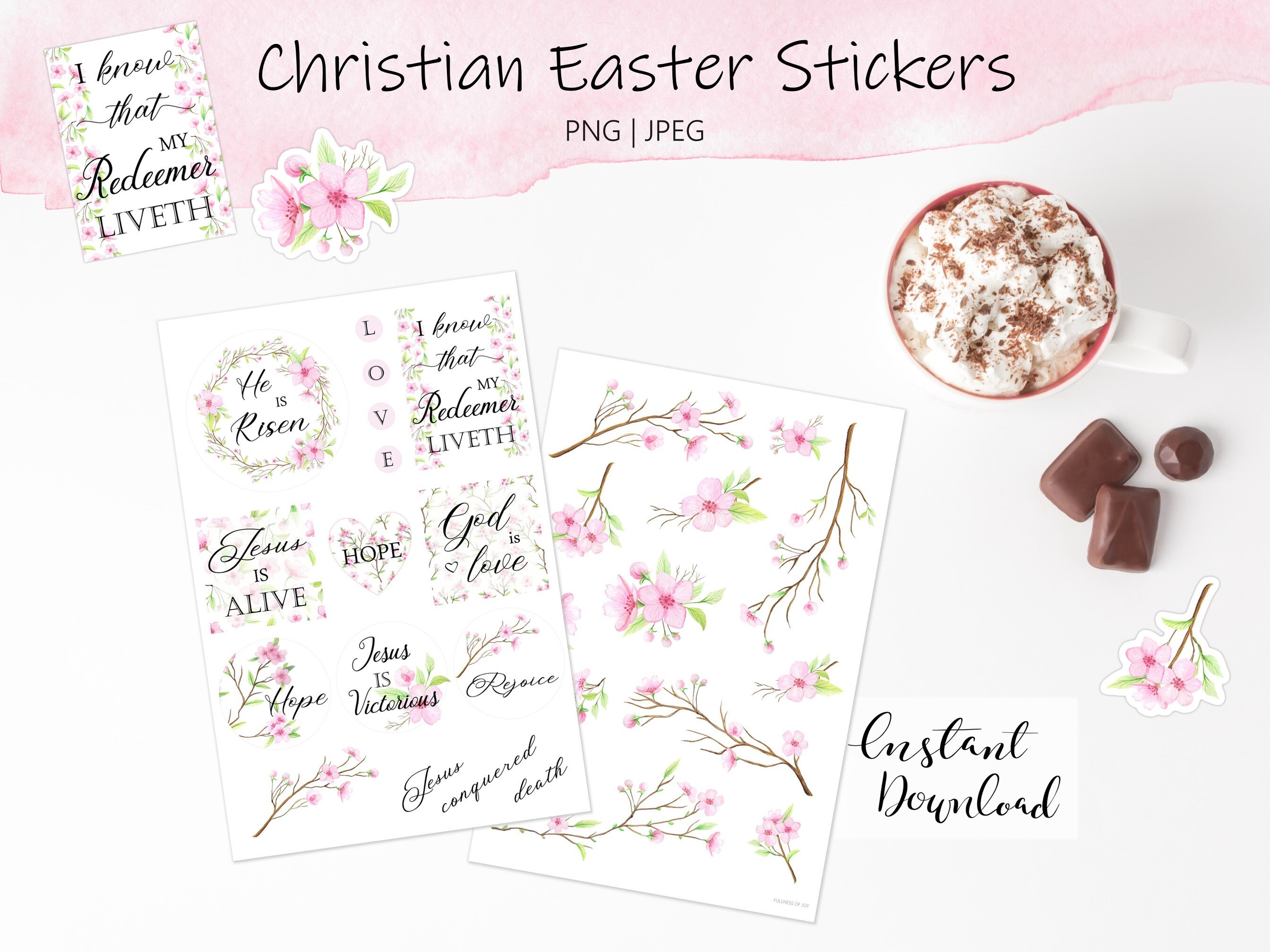 Printable Christian Easter Stickers He is Risen Stickers - Etsy