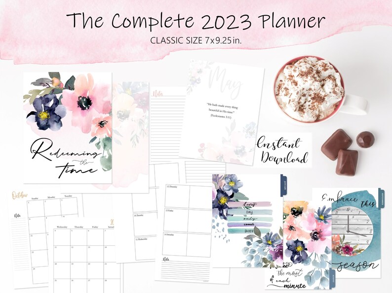 Printable Christian Planner 2023 Seasonal Watercolor Floral Etsy