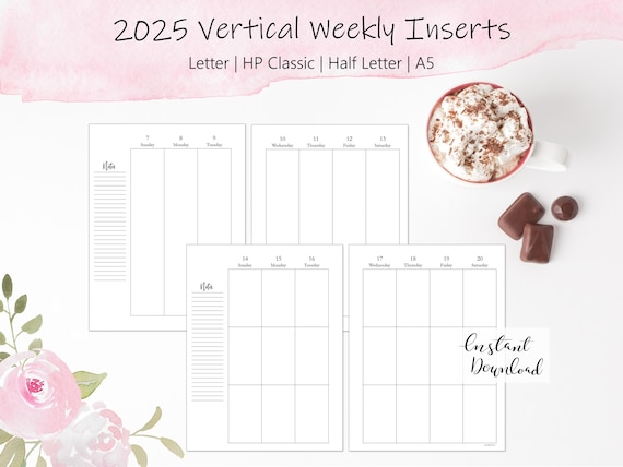 2025 Weekly Planner Printable: Vertical Layout, Week on Two Pages