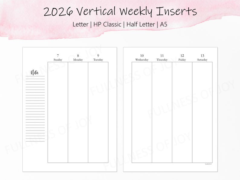 2026 Weekly Planner Printable: Vertical Layout, Week on Two Pages - Etsy