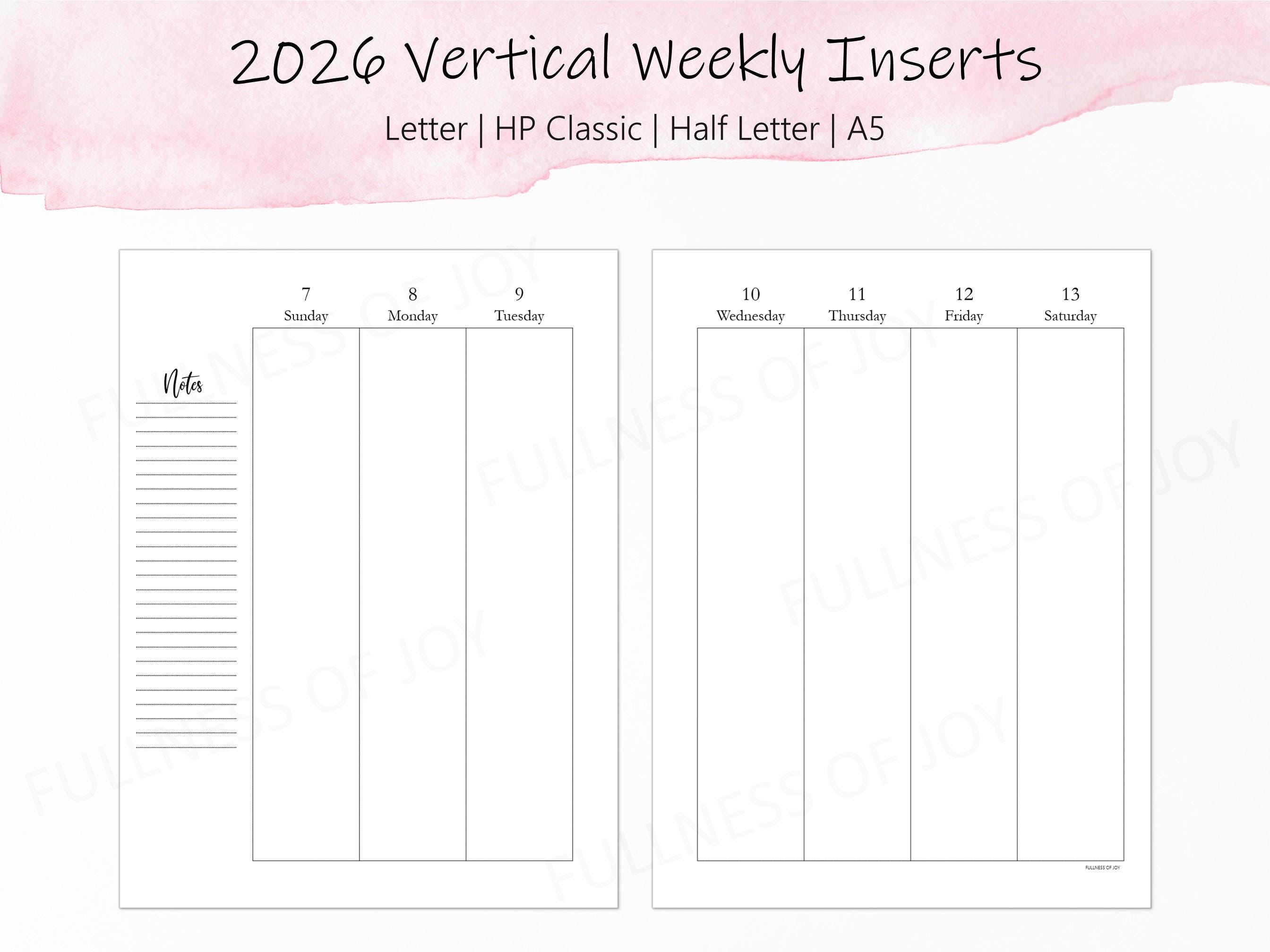 2026 Weekly Planner Printable: Vertical Layout, Week on Two Pages - Etsy