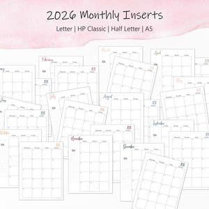2026-2027 Monatliche Planer Einlagen: A5, Classic, Half Letter, Letter Size (Printable) Bild 3