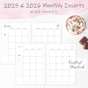 2025-2026 Printable A5 Monthly Planner Inserts - Printable Planner Pages - A5 Binder 6 Ring Planner Inserts - 2025-2026 Calendar