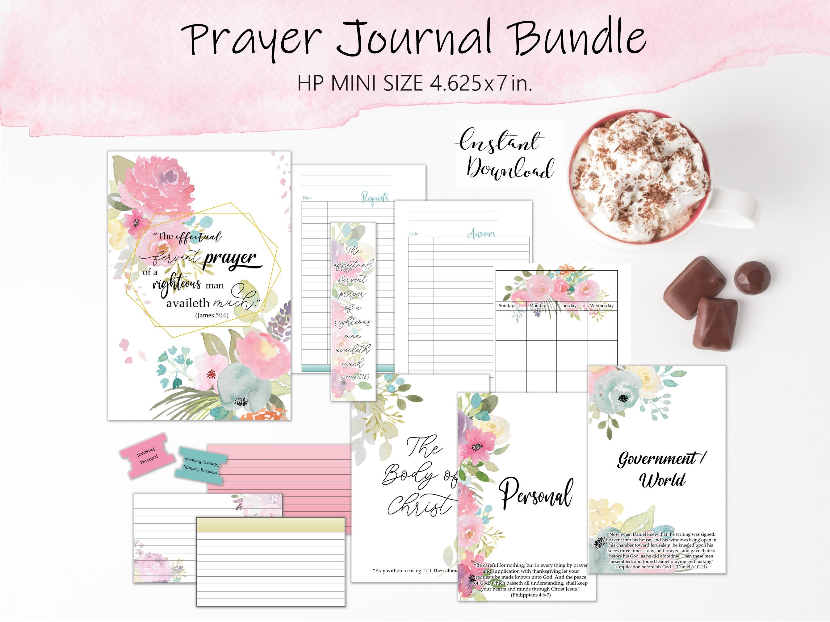 Prayer Journal Printables ~ Prayer Journal for Women ~ Watercolor Splash  Floral Design