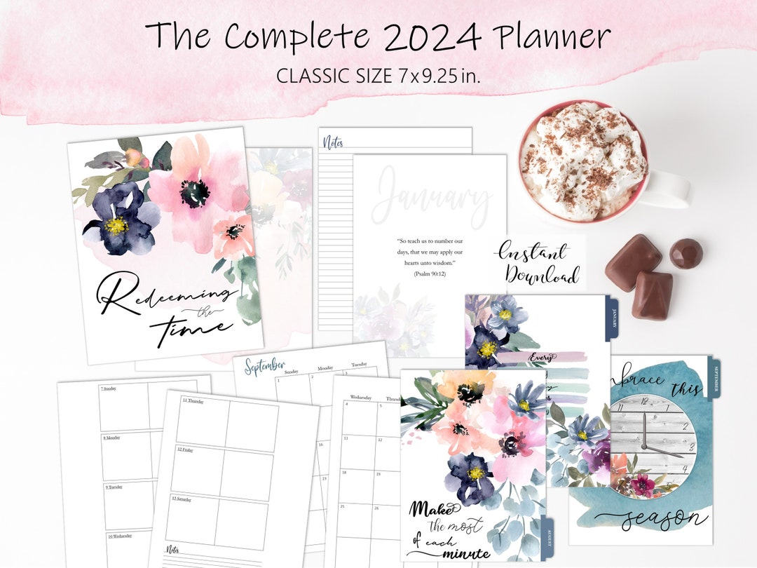Printable Christian Planner 2024 Seasonal Watercolor Floral Planner ...