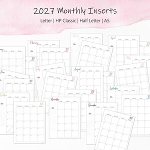 2026-2027 Monatliche Planer Einlagen: A5, Classic, Half Letter, Letter Size (Printable) Bild 5