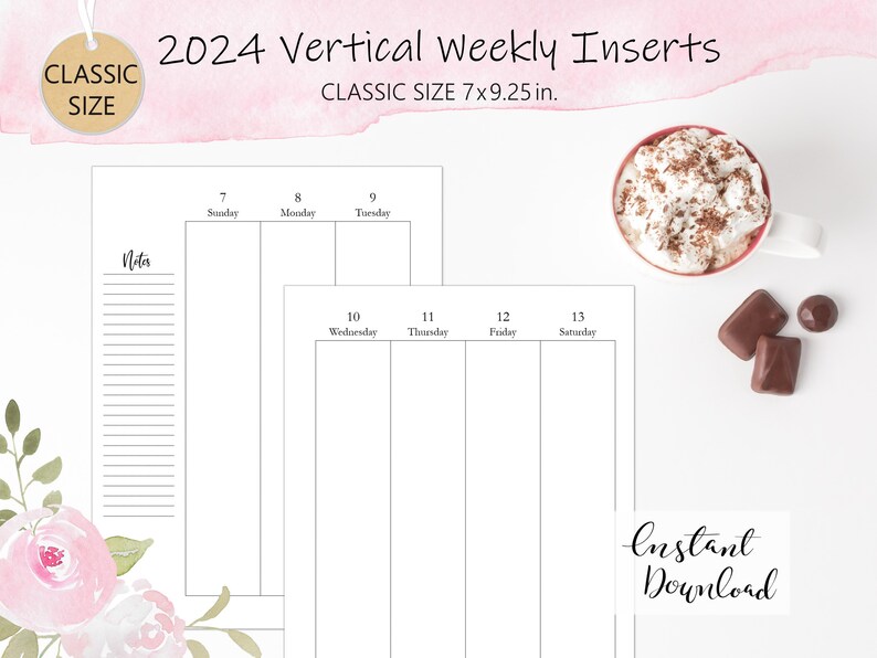 2024 Printable Vertical Weekly Planner Classic Size Planner Etsy