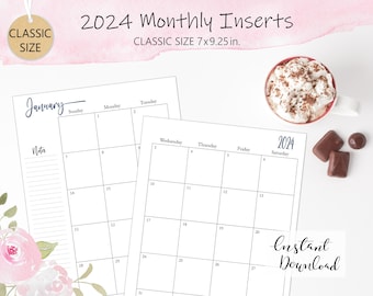 2024 Printable Monthly Planner Inserts - Printable Planner Pages - Classic Size Planner Inserts - 2024 Monthly calendar