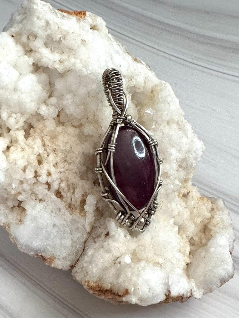 Ruby Sterling Silver Pendant - Wire Wrapped Gemstone Necklace image 3