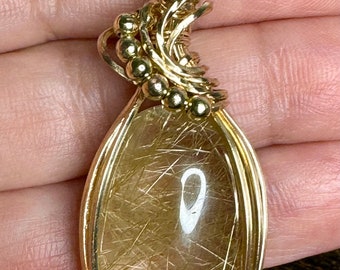 Gold Rutilquarz Anhänger, 14k Gold Filled