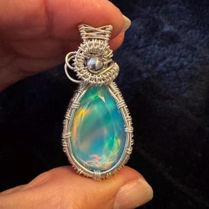 Aurora Opal pendant necklace for her, Birthday jewelry gift, sterling silver jewelry, something blue jewelry, prom jewelry, sweet 15