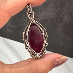 Ruby Sterling Silver Pendant - Wire Wrapped Gemstone Necklace image 1