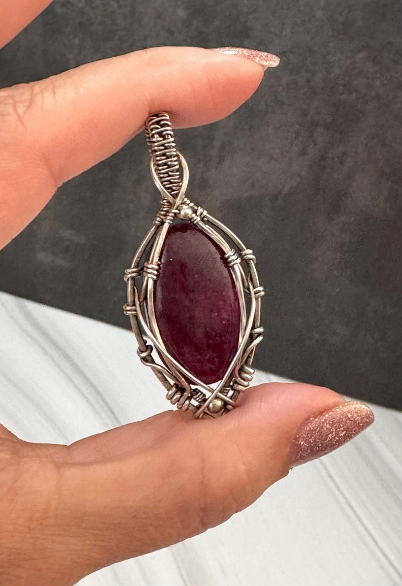 Ruby Sterling Silver Pendant - Wire Wrapped Gemstone Necklace image 1