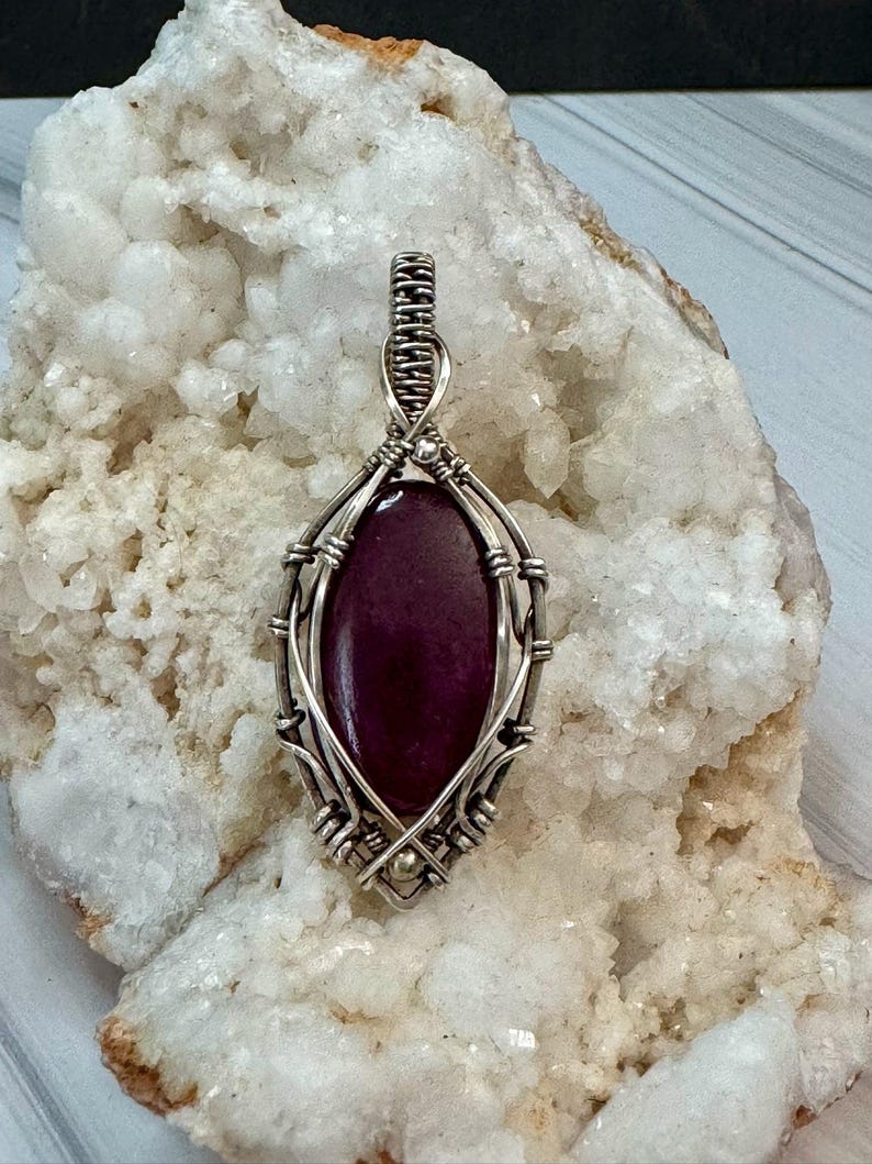 Ruby Sterling Silver Pendant - Wire Wrapped Gemstone Necklace image 5