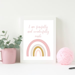 Fearfully and Wonderfully Made Print, Printable Wall Art, Nursery Print, Girl&#39;s Nursery Print, Rainbow Art, Rainbow Print Art
